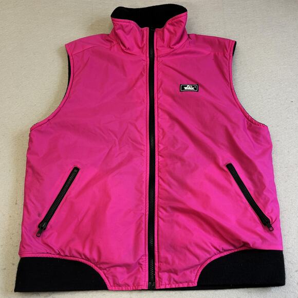 Vtg Woolrich Vest Womens Medium Hot Pink Full Zip Mock Neck Nylon Fleece Lined - Picture 1 of 8